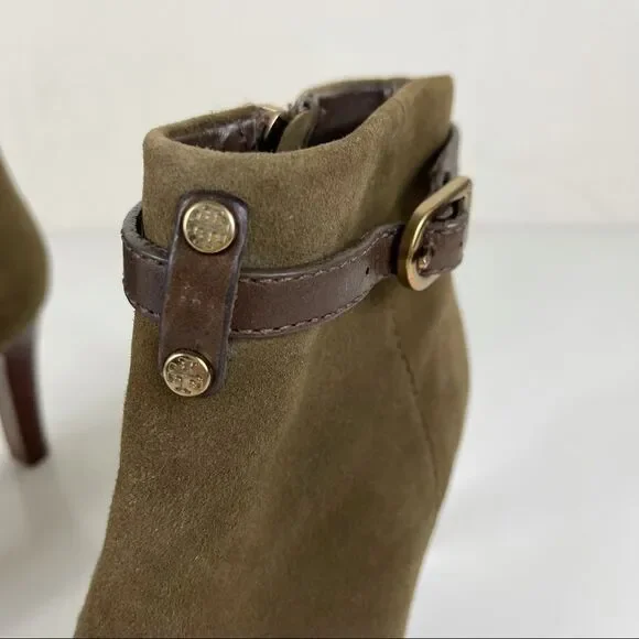 Tory Burch Patricia Mid Heel Suede Zip Up Almond Toe Bootie Ankle Boots Size 6 - Picture 7 of 16